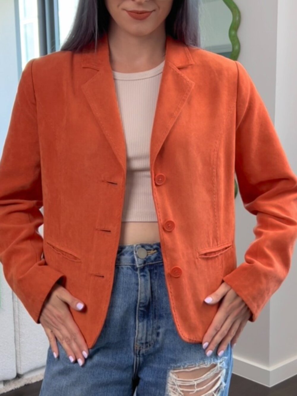 Studio Works Orange Faux Suede Blazer Jacket